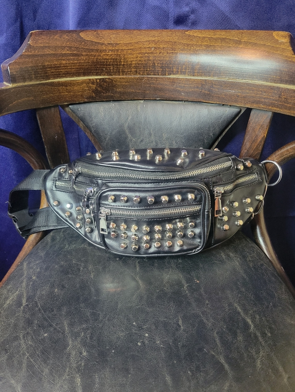 Studded Black Faux Leather Crossbody Belt Bag